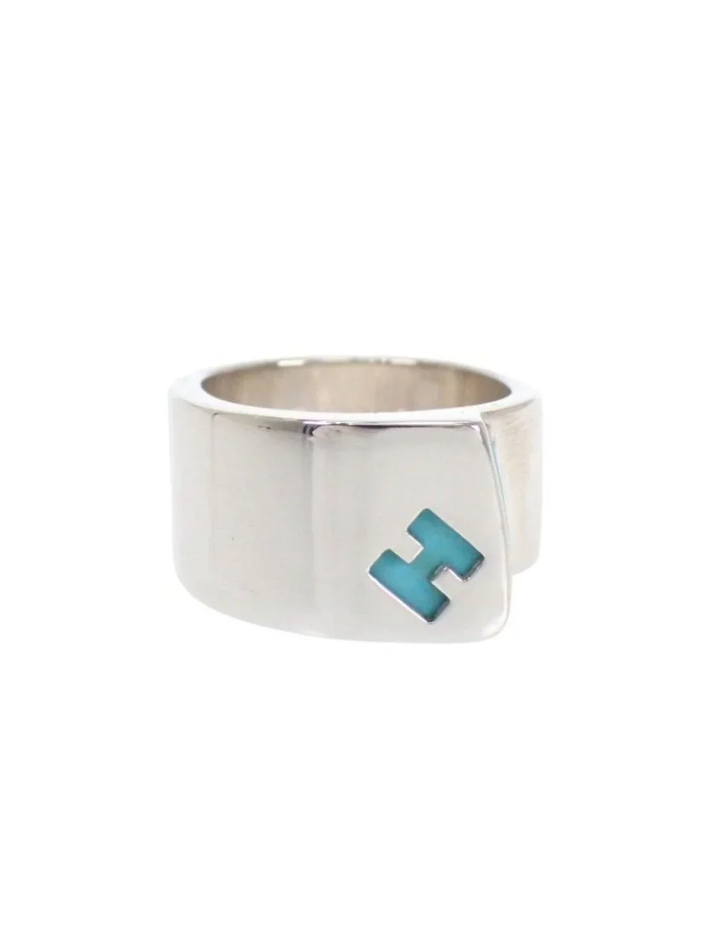 Hermes Candy Ring Vintage 925 Sterling Silver Enamel Blu 50 Out of Print